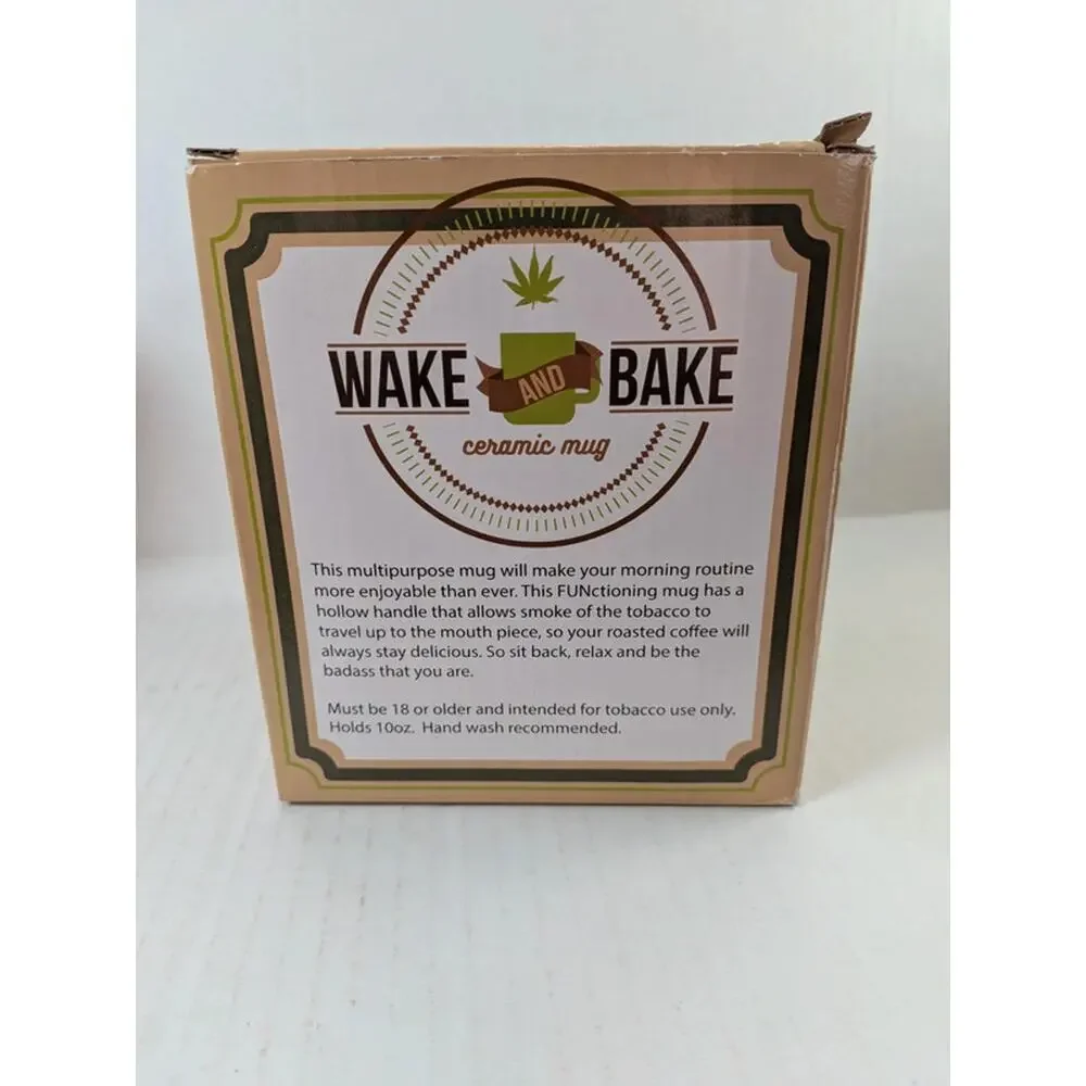 Wake & Bake Coffee Co Mug Pipe Green Ceramic 10oz Coffee Cup NEW Box